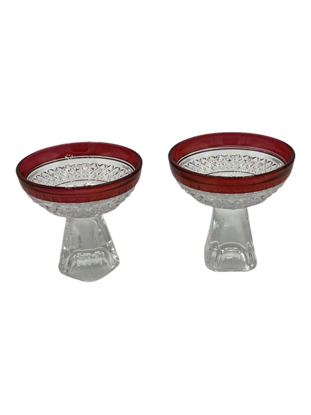 Clear Glass Sherbet Cups Red Green Rim Pedestal Dessert Bowls Set - Picture 7 of 9